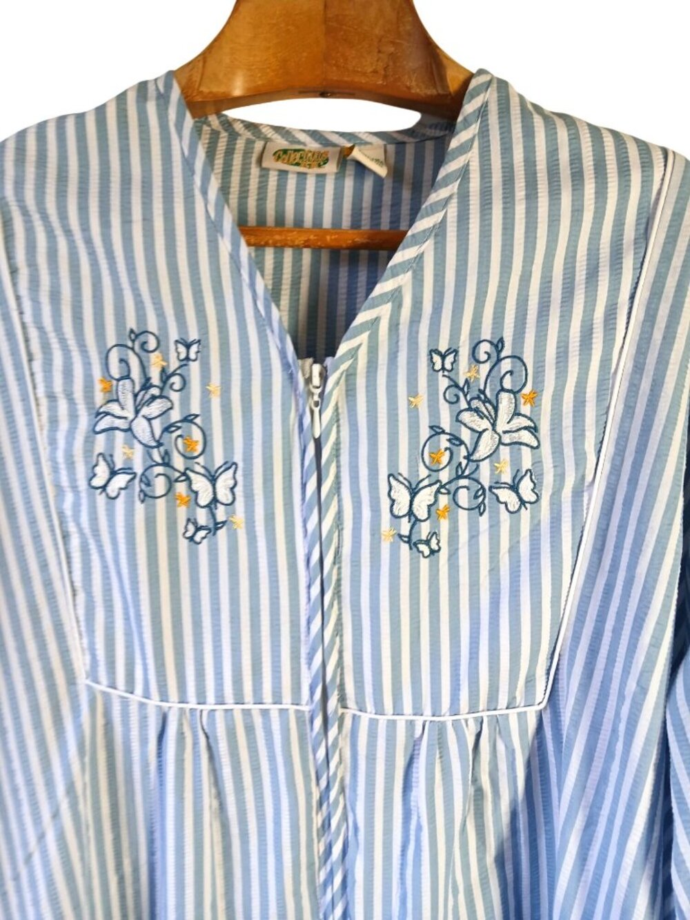 Vintage Collections Blue White Striped Seersucker House Dress Robe Size XXXL 3Xl - Picture 3 of 13